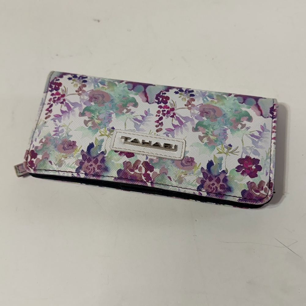 Tahari Floral Zip Card Holder - Purple & Mint